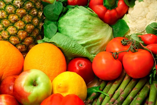 This is a close-up of vegetables and fruits.