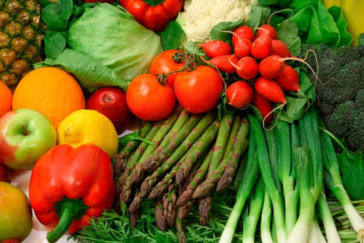 This is a close-up of vegetables and fruits.