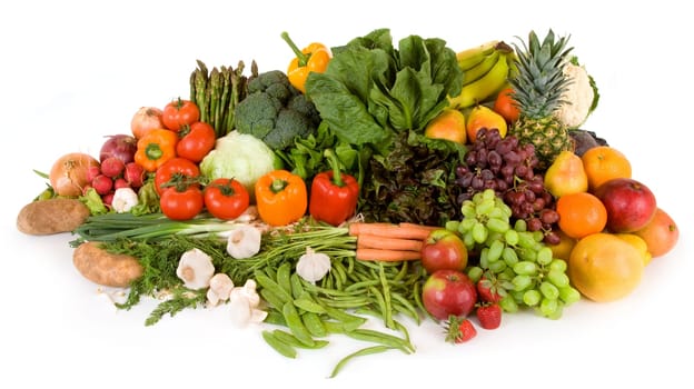 This is a close-up of vegetables and fruits.