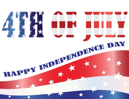 American Flag Outlined in 4th of July Silhouette with Happy Independence Day Text Illustration