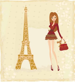 beautiful women Shopping in Paris - vector card