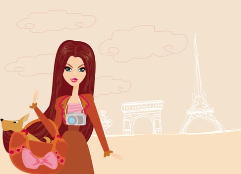 beautiful women Shopping in Paris - vector card