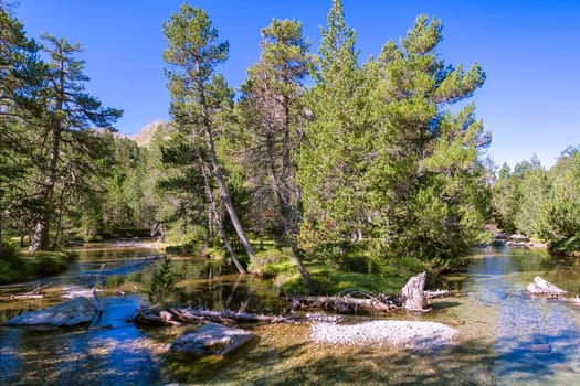 Aigüestortes National Park in the Vall de Boi, Spain. Two thousand feet the water is present