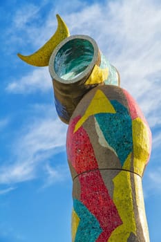 BARCELONA, SPAIN - JANUARY 07: Sculpture Dona i Ocell on January 07, 2011 in Barcelona, Spain. This sculpture, designed by famous Joan Miro, presides over the park that bears the name of the artist