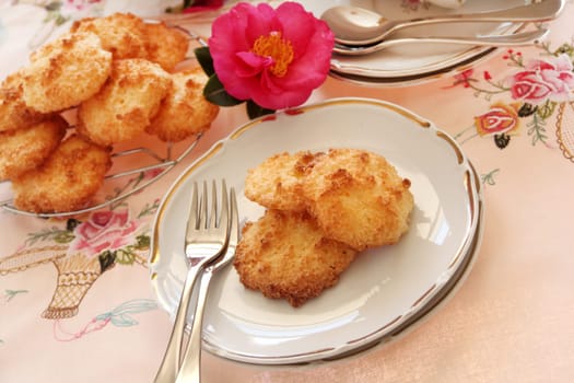Fresh baked coconut macaroons ready to serve.