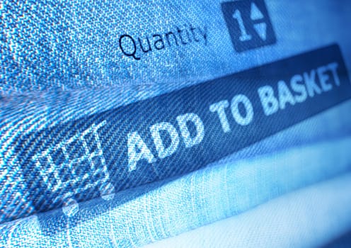 Online Shopping - Add To Basket Button On Background of Jeans