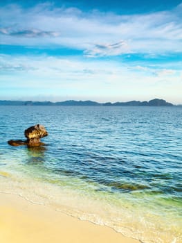 Beautiful seascape. Stone on the foreground. Philippines
