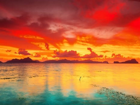 Fantasy sunset over the sea. Palawan. Philippines