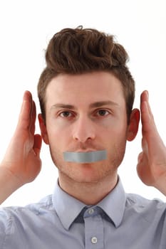 Concept of young man with total censorship