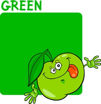 Cartoon Illustration of Color Green and Apple