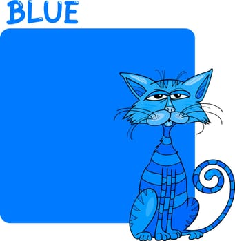 Cartoon Illustration of Color Blue and Cat