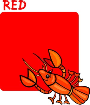 Cartoon Illustration of Color Red and Crayfish