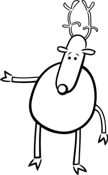 cartoon doodle illustration of cute horned deer for coloring book