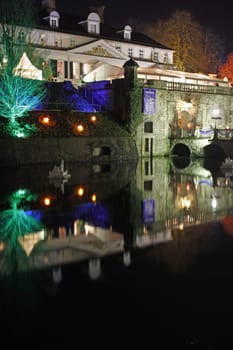 Illuminated Bad Pyrmont Castle at night
