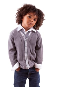 Studio portrait of a cute african little boy ,isolated on white background