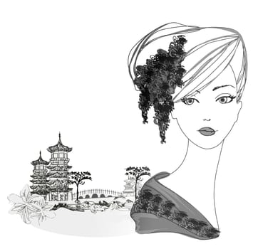 old paper with Asian Landscape