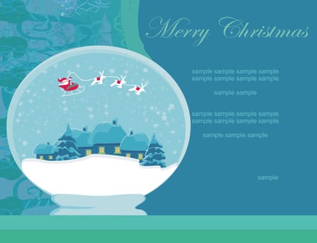Illustration winter festive ball with house and Santa claus