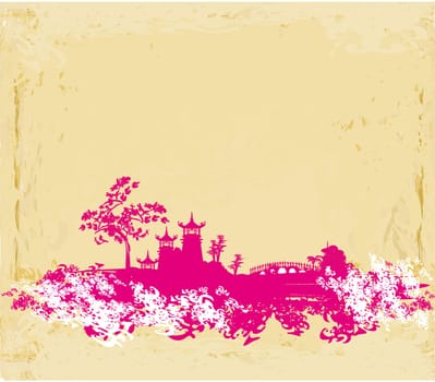 old paper with Asian Landscape