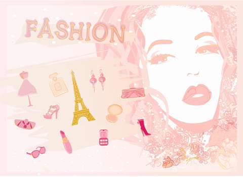 beautiful women Shopping in Paris - vector card