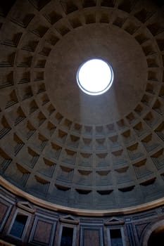 view of the magic interior of the Pantheon of Agripa in Rome