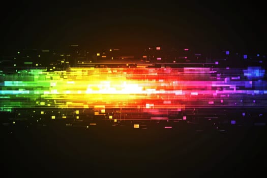 Explore this vibrant futuristic background featuring pixelated rainbow colors, perfect for creative projects, digital art, and modern designs.