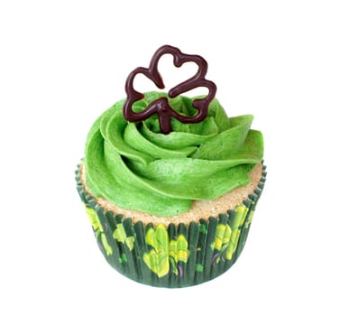 Vanilla cupcake, decorated for St. Patrick&#039 s day celebration.
