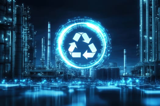 This digital artwork showcases a creative circular loop concept symbolizing sustainability in business. The futuristic design highlights recycling and eco-friendly industry practices.