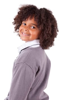 Portrait of a cute african american little boy, isolated on white background