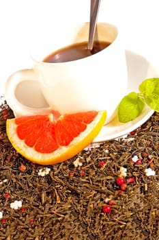 Hot tea cup with lime and fresh mint