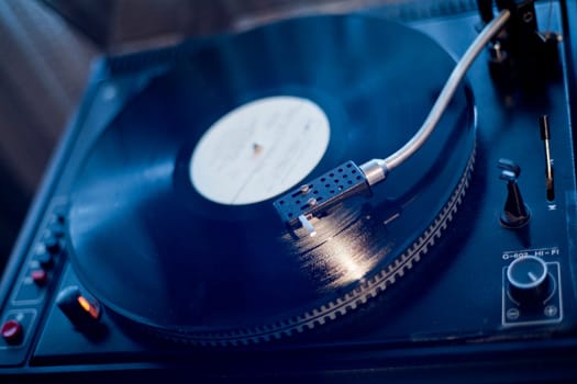 Over wiew of vinyl player and placed vinyl