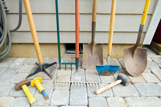Gardening and Landscaping Tools for Yard and Pavers Hardscape Work