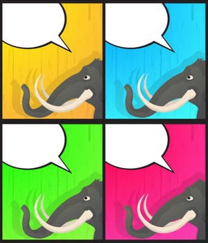 Pop art style graphic of a cartoon elephant head with a speech bubble.