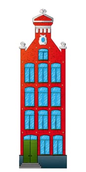 Graphic art drawing of a dutch style house over white.