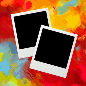 Graphic illustration of two photo frames over a grunge painted background