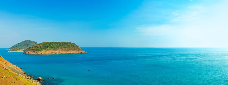 Panorama of the sea.Iislands and blue sky