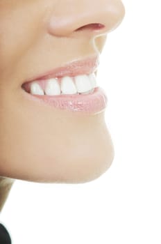 young woman with white teeth smiling representing healthy lifestyle and teeth concept
