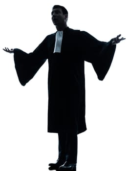 one caucasian lawyer man pleading silhouette in studio isolated on white background