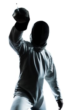 one man fencing silhouette in studio isolated on white background