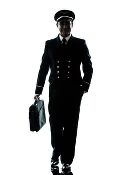 one caucasian man in airline pilot uniform  in studio isolated on white background