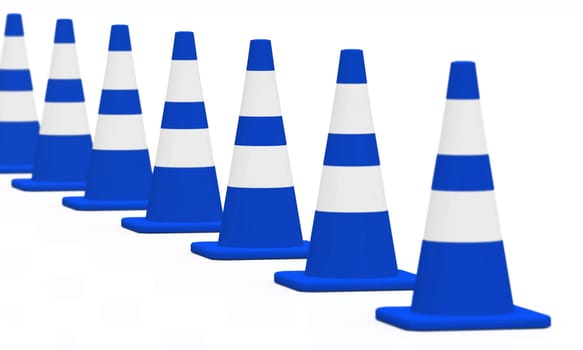 3D Construction Site Pilons - Warning Cone 07 blue