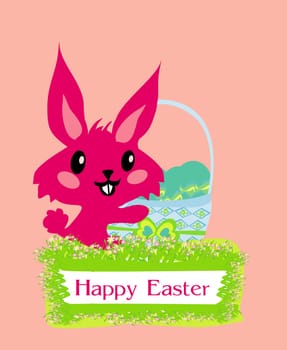 Illustration of happy Easter bunny carrying egg