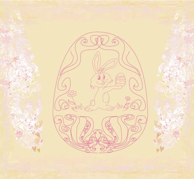 Illustration of happy Easter bunny carrying egg