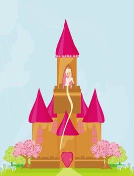 Illustration of princess in tower waiting for Prince