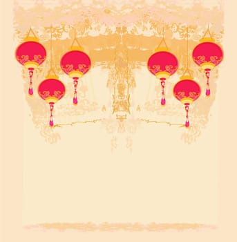 Chinese New Year card with asian lanterns
