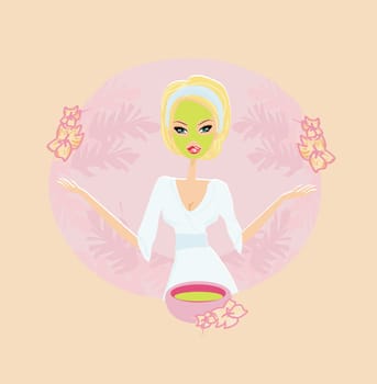 Cute woman applying moisturizer .vector illustration