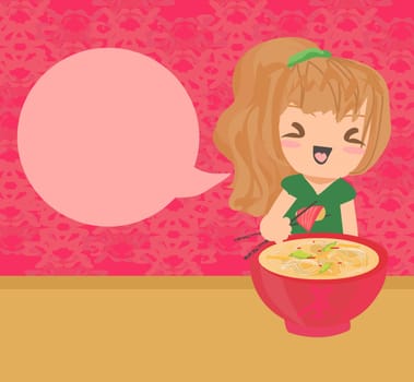 sweet Asian little girl enjoy sushi
