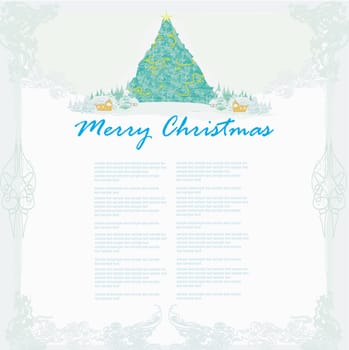 Abstract christmas tree card on the village landscape