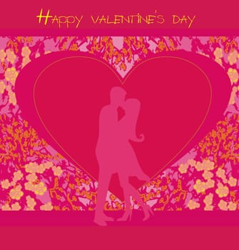 greeting card with silhouette of romantic couple