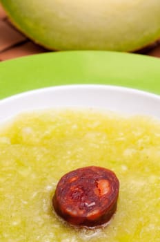 Pork and pepper sausage and melon soup