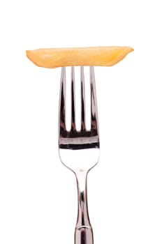 White Clipped French Fries on a Fork
